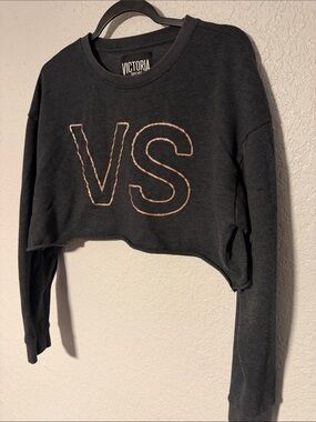 Victoria Sport Black Cropped Sweatshirt with Rose Gold VS Detail